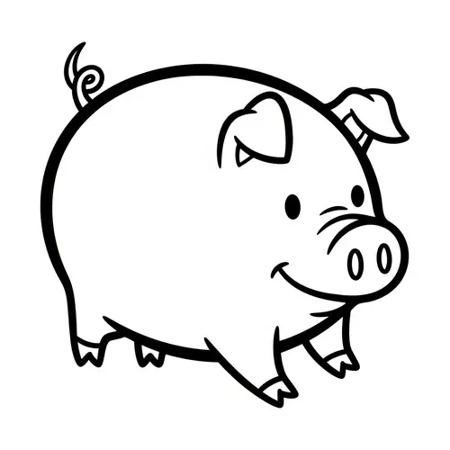 Playful Pig Coloring Page | Simple Cartoon Illustration