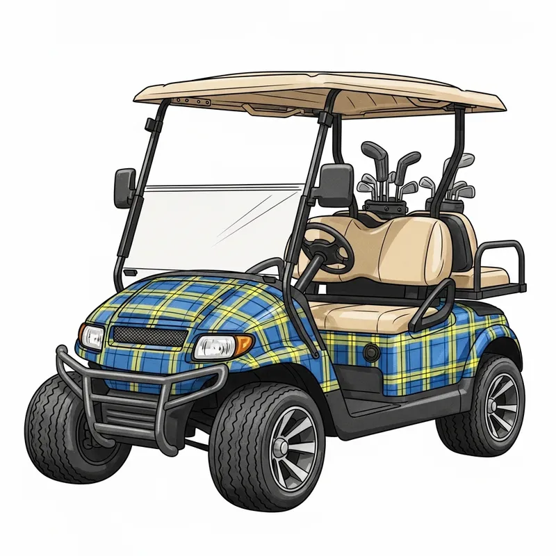 Hand-Drawn Blue & Yellow Plaid Golf Cart Sketch Hand-Drawn Blue & Yellow Plaid Golf Cart Sketch
