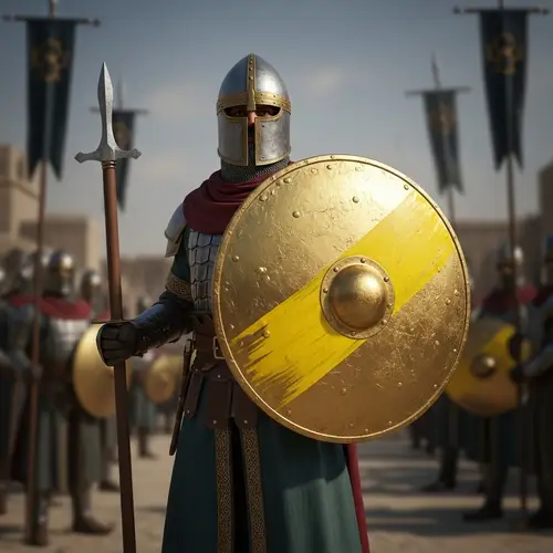 Heroic Middle-Eastern Knight with Golden Shield | Strength & Protection