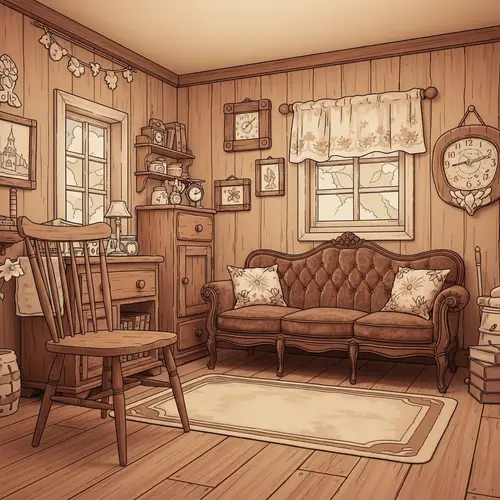 Quaint Antique Furniture in Cartoonish Old-style Room