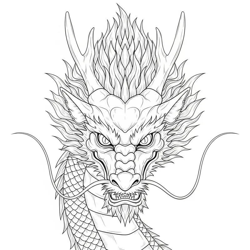 Chinese Wise Dragon Art | Detailed Face Linear Drawing