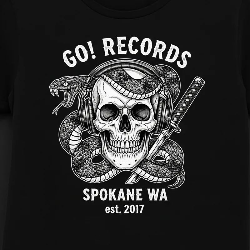 Mystery Skull Headphones Snake Tee - Go! Records