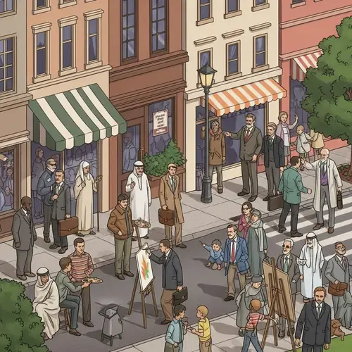 A Male-Only World: Diverse City Life with Professionals, Artists, and Teachers