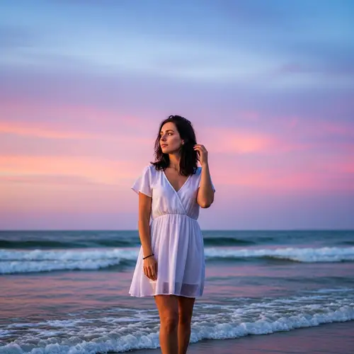 Breathtaking Hispanic Brunette Woman by the Sea