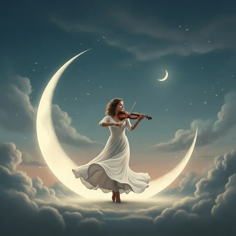 Enchanting Moonlit Dance with Curly-Haired Violinist Enchanting Moonlit Dance with Curly-Haired Violinist
