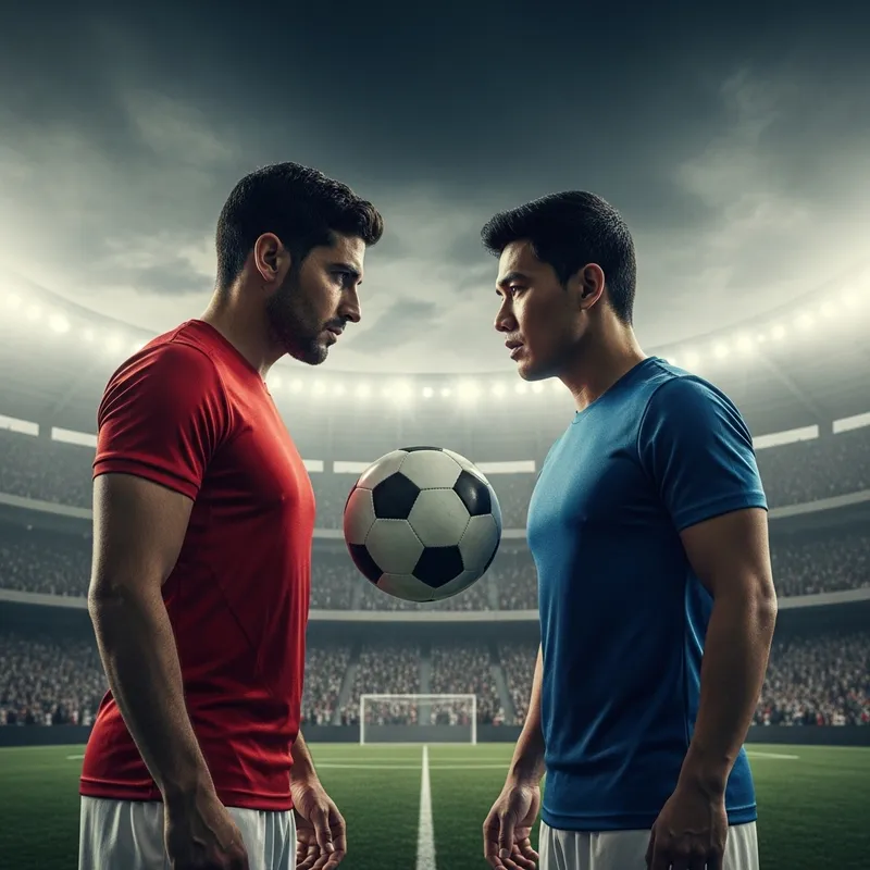 Upclose Grand Stadium Face-Off: Soccer Players Intense Scene Upclose Grand Stadium Face-Off: Soccer Players Intense Scene