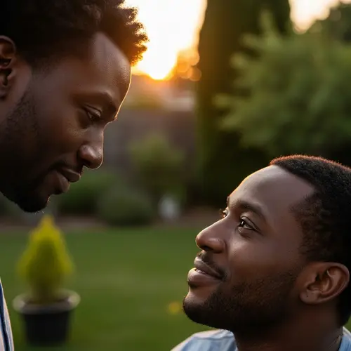 Black Men Longing Kiss in Golden Evening Light