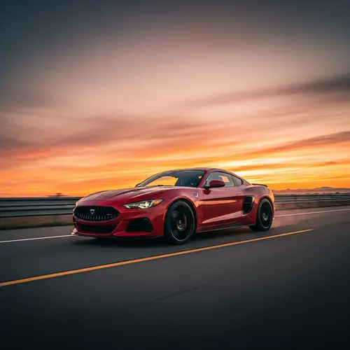 Red Sports Car at Sunset – Thrilling Action Photography