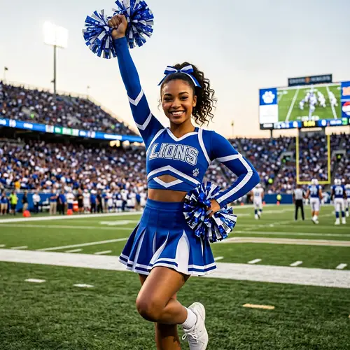 Energetic Cheerleader in Blue - Dynamic Pose
