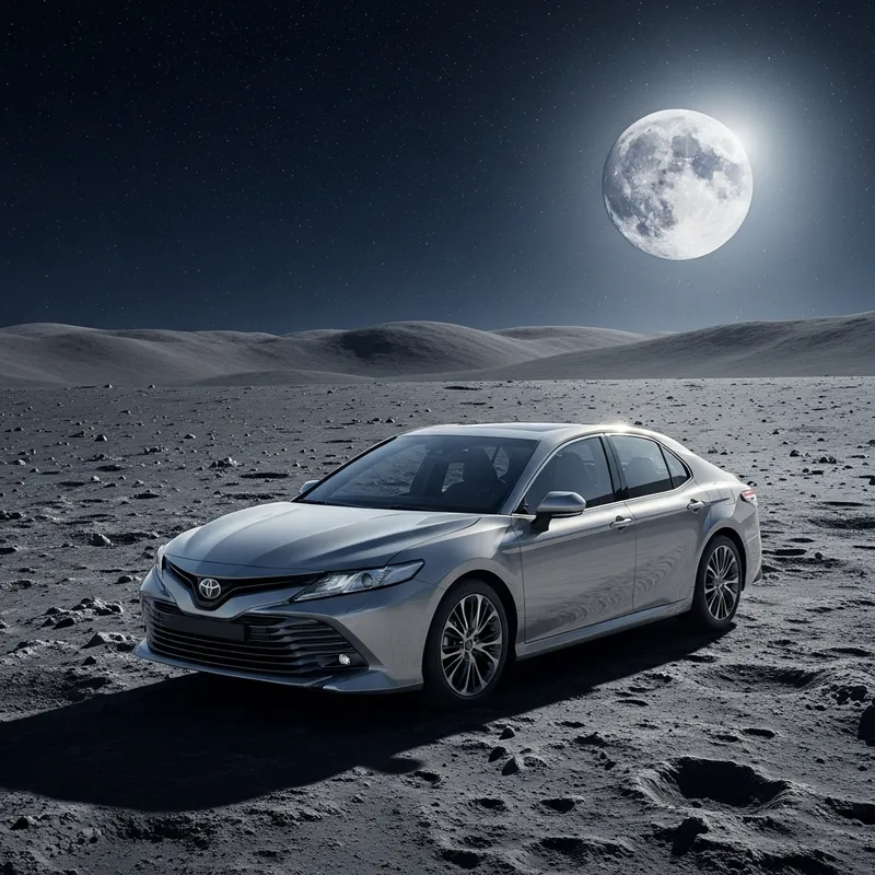 Sleek Toyota Camry on Moon Landscape | Tranquil Night Drive
