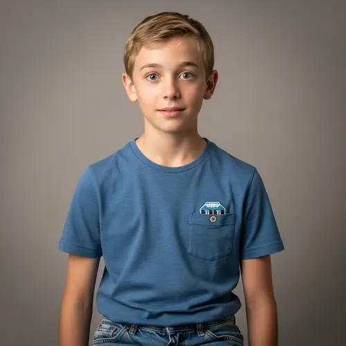 13-Year-Old Caucasian Boy with Short Blond Hair and Grey Eyes