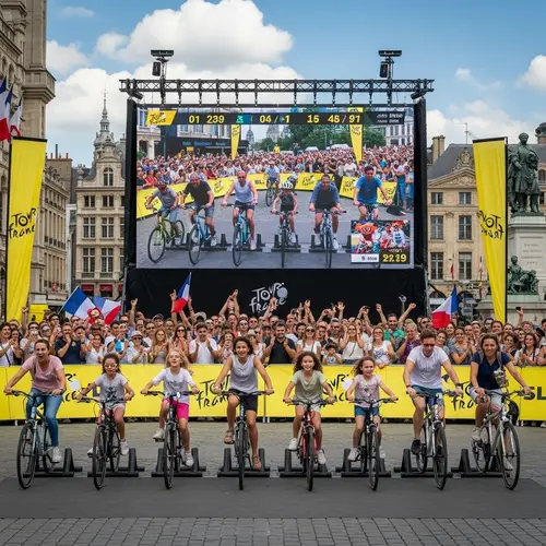 Exciting Bicycle Race in City Square During Tour de France
