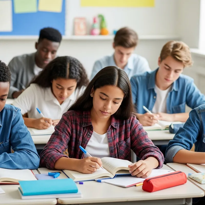 In School Girl Sitting with Classmates: Interactive Study Session
