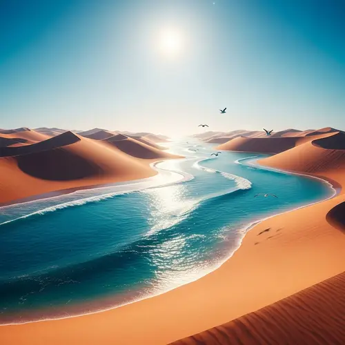 Surreal Scene of Ocean in Desert: Unique Contrast