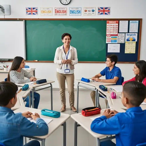 Experienced Hispanic English Teacher Inspiring Classroom Interaction