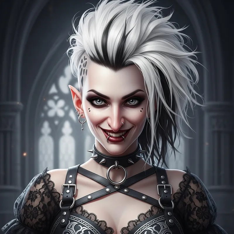Beautiful Fantasy Goth Woman with Punk White Hair