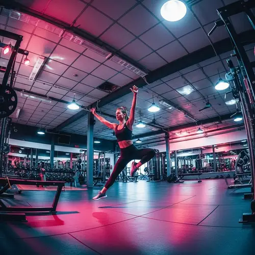 Dynamic Fitness Scene in Spacious Gym | Post-Impressionist Style