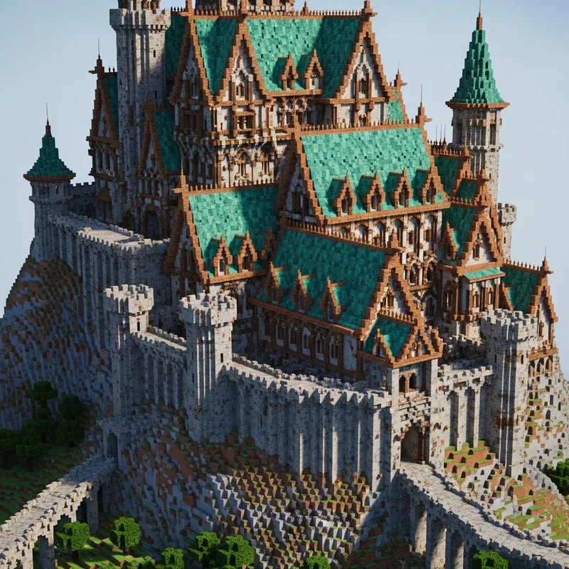 Impressive Medieval Castle on Hill in Minecraft 1.20