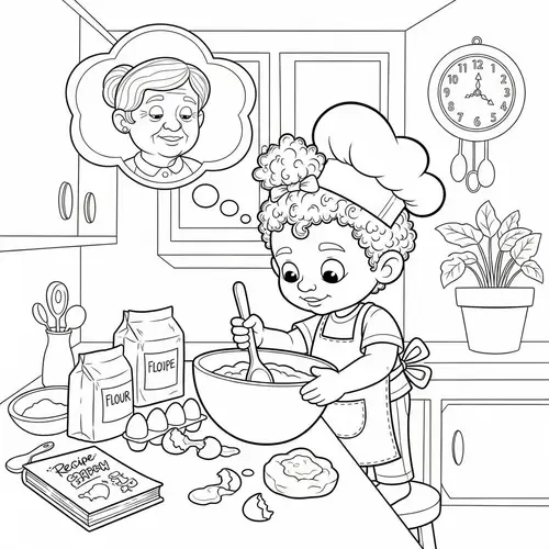 Playful Cartoon of Child Cooking to Honor Lost Loved One