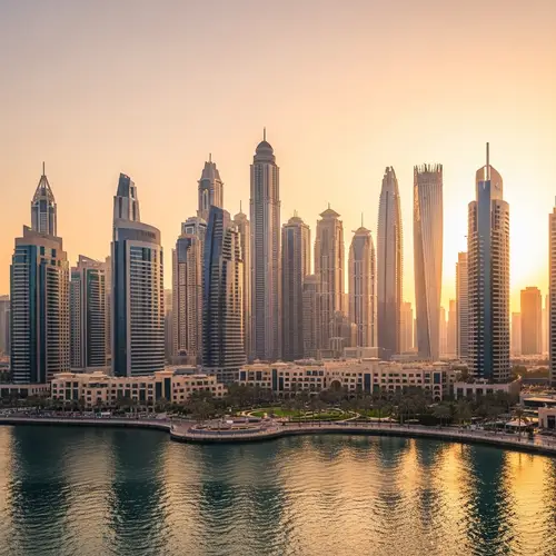 Futuristic Dubai Skyline at Sunset