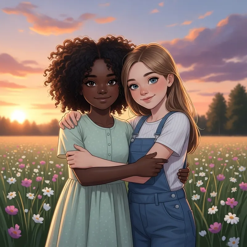 Best Friends Embrace in Heartfelt Hug