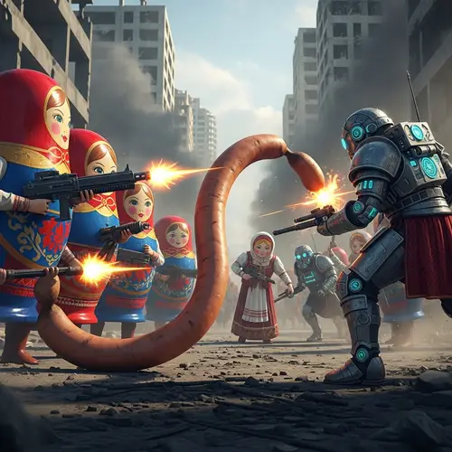 Matryoshka Dolls vs. Alyonushka Cyborgs in Post-Apocalyptic Battle