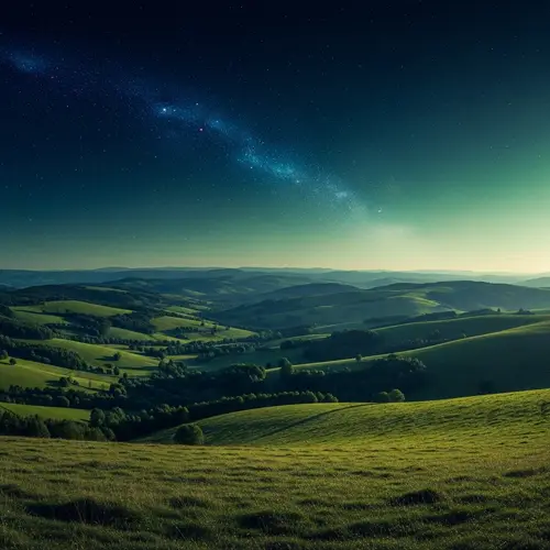Celestial Landscape: Grand Country Scene in Indigo & Emerald