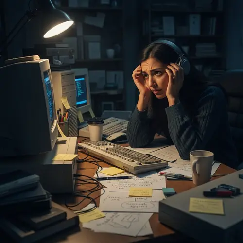 Middle-Eastern Female Programmer Troubleshooting Complex Coding Problem
