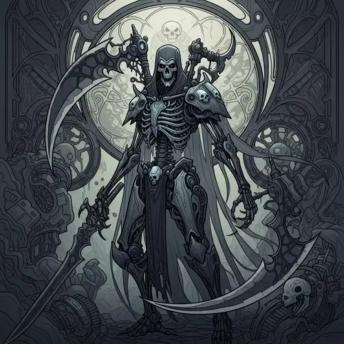 Mechanical Death Reaper with Cybernetic Enhancements - Dark Fantasy Art