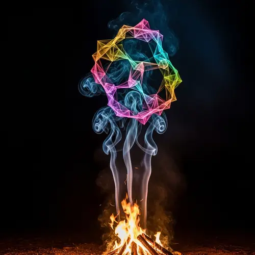 Colorful Geometric Fractal Smoke Art from Campfire | Night Sky