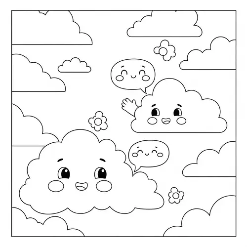 Enchanting Coloring Page with Whimsical Clouds for Kids