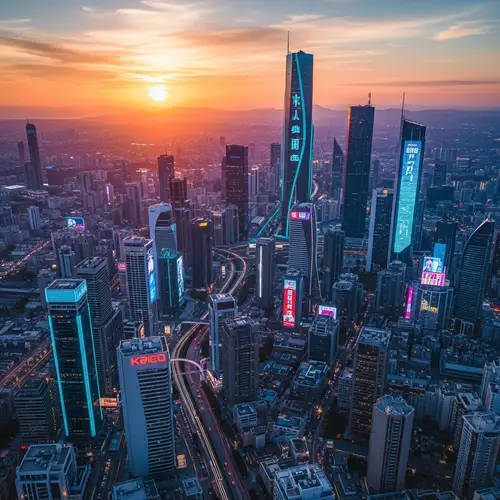 Futuristic Cityscape at Sunset | Cyberpunk Inspired Drone Photography