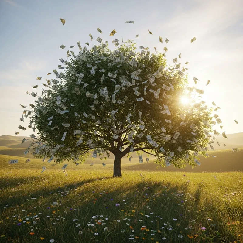 Money Tree in Golden Light | Natural Wealth Illustration Money Tree in Golden Light | Natural Wealth Illustration