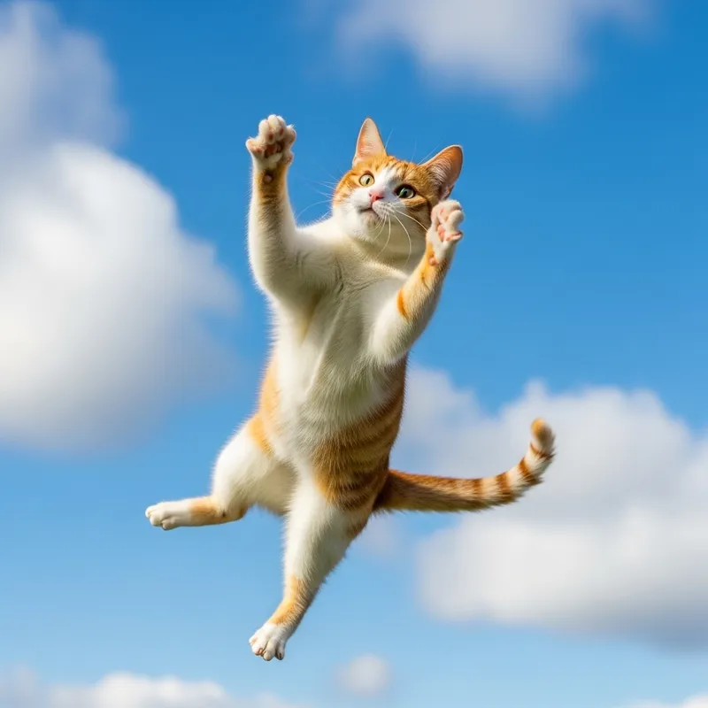 Jumping Cat in Mid-Air | Beautiful Orange and White Fur