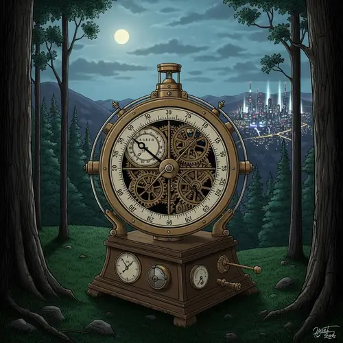 Time Travel: Victorian-Style Machine with Futuristic City Contrast