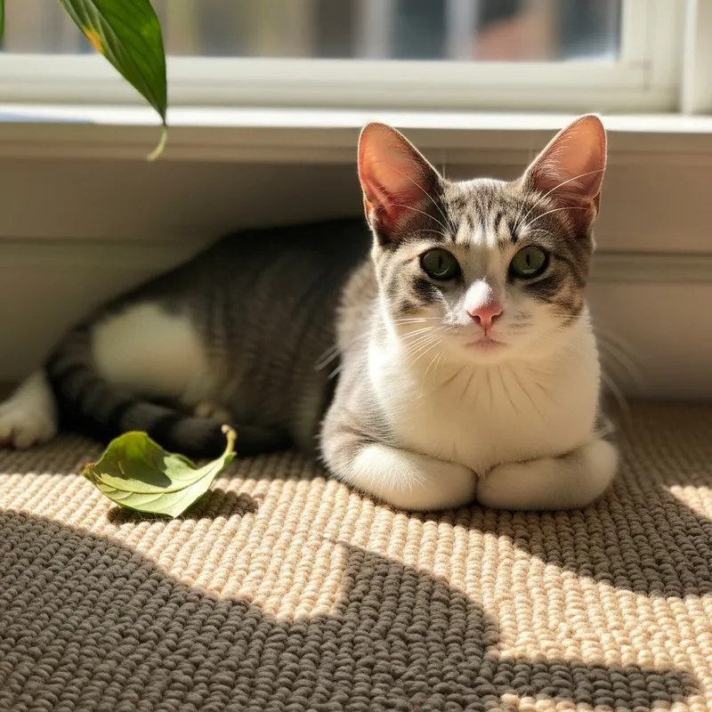 Adorable Grey and White Cat Lounging in Sunlight
