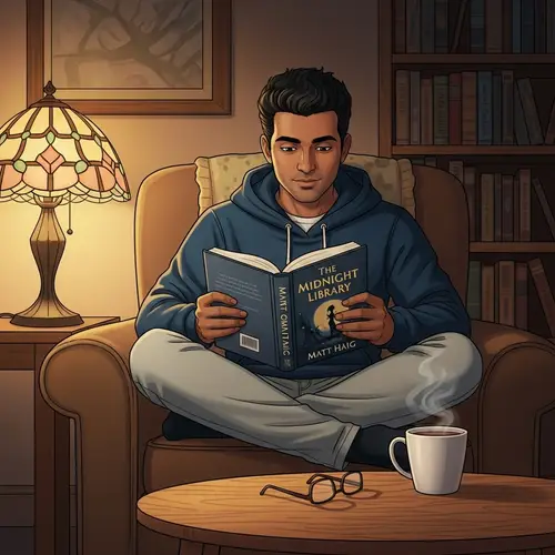 South Asian Male Sitting Comfortably with a Book | Cozy Room Setting