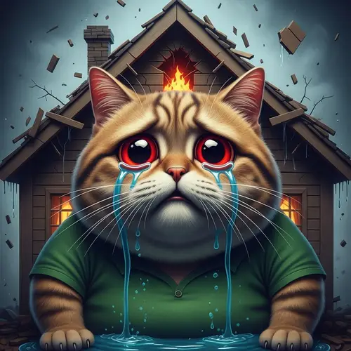 Hyper-Detailed Sad Huge Fat Cat Crying Art by Greg Rutkowski