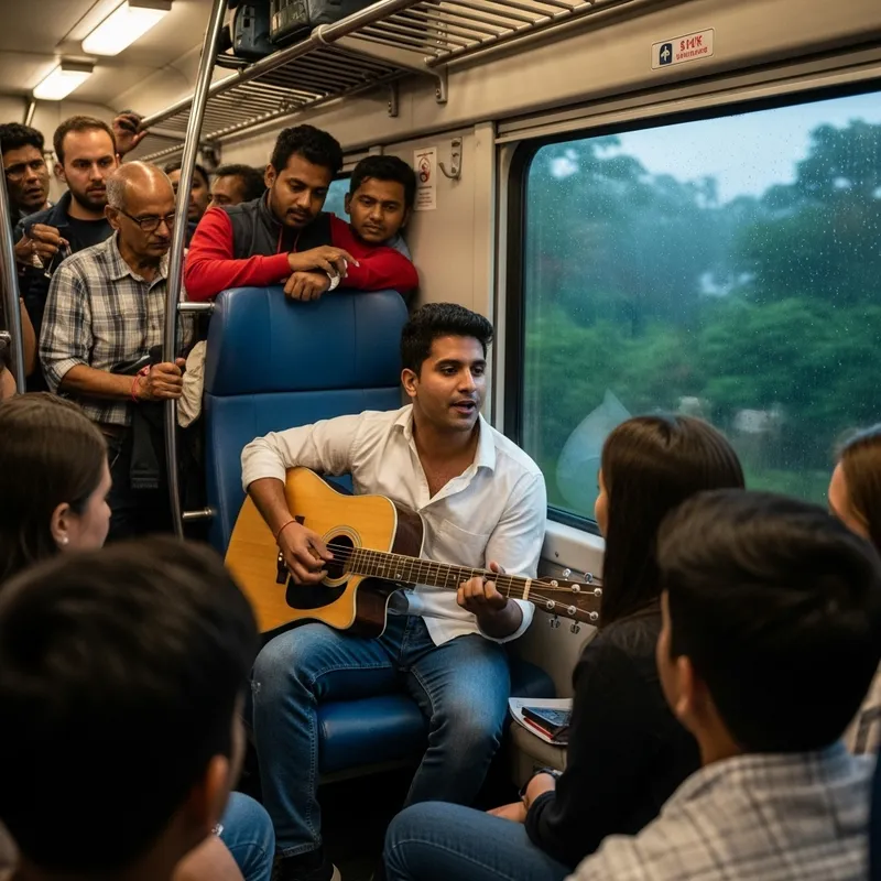 Guitar Melodies in an Indian Train: A Rainy Performance