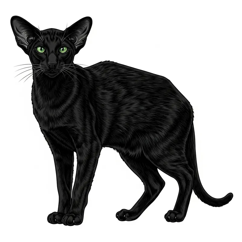 Oriental Cat Black Vector Drawing - Detailed Illustration