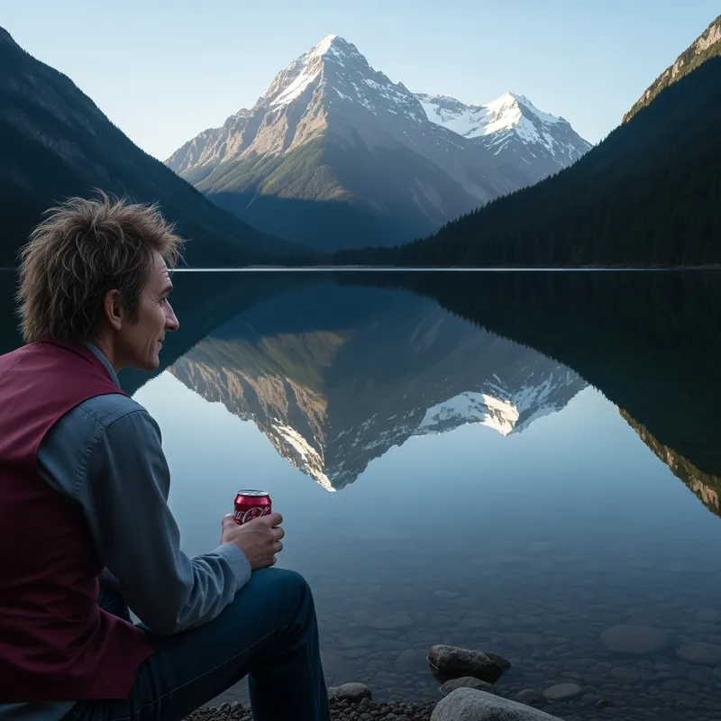 Tranquil Moment at Mountain Lake with Beetlejuice