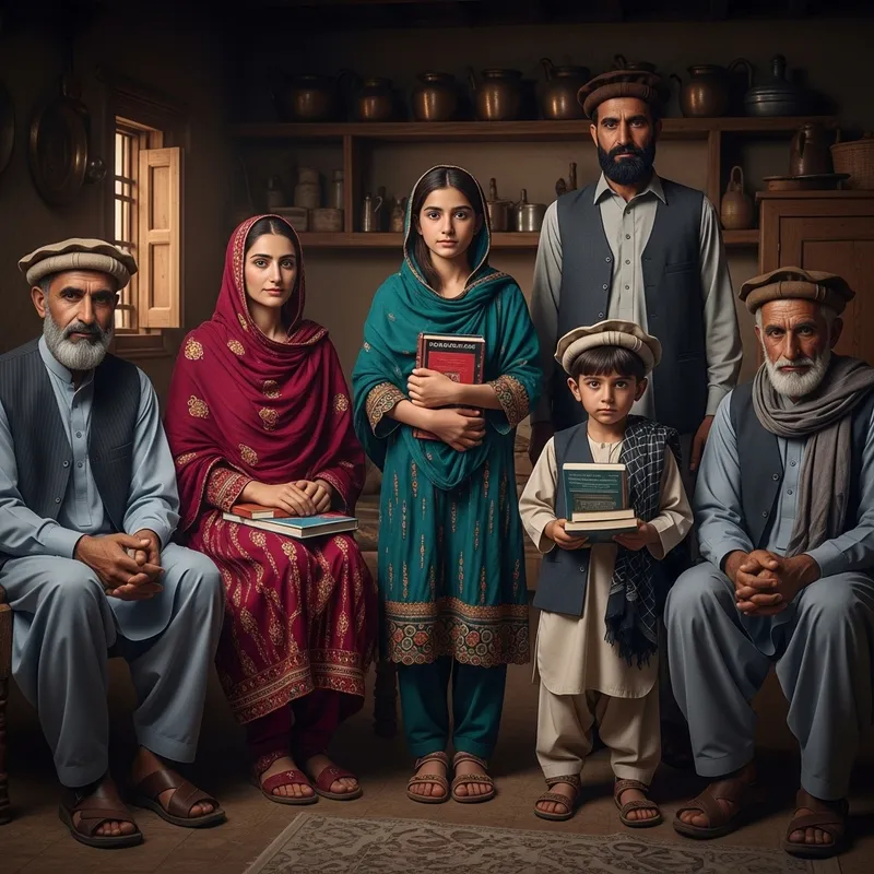 Pashtun Family Embracing Education in Village Environment