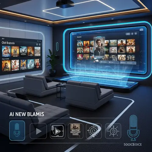 Futuristic AI Home Theater with Holographic Display