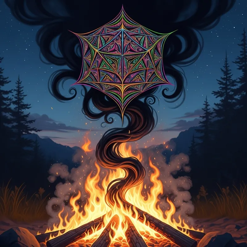 Twilight Campfire Transforms into Enchanting Fractal Art