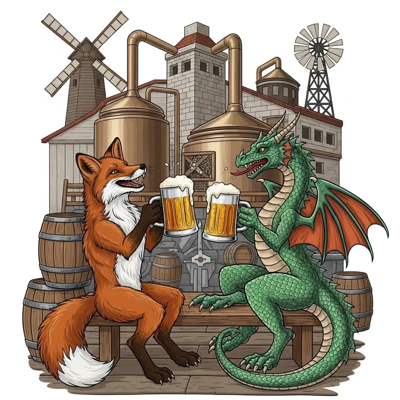Brewery Crest: Fox and Dragon Savoring Beer