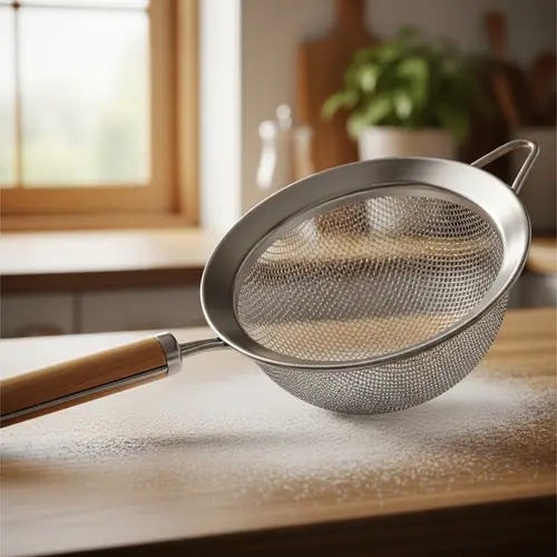 Handheld Stainless Steel Kitchen Sieve with Wooden Handle