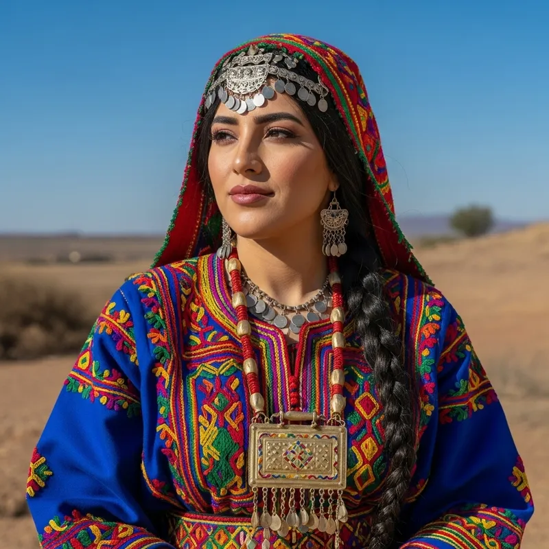 Amazigh Woman in Traditional Machbouh Attire with Iddoukan - Stunning Heritage Look