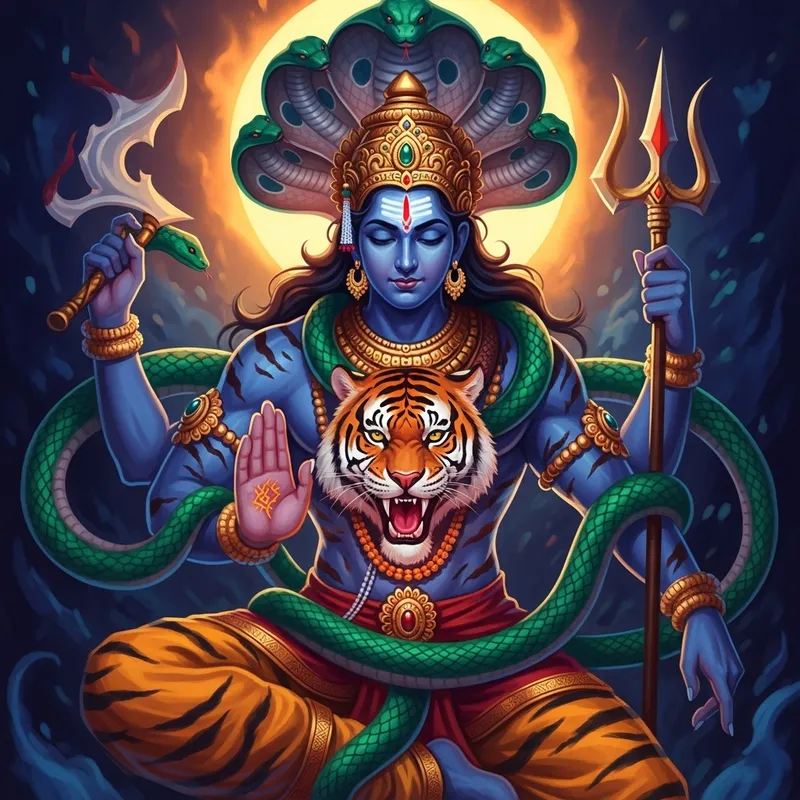 Lord Shiva: Digital Painting with Mythical Tiger-Snake Fusion