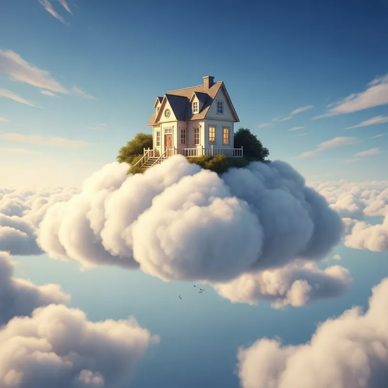 Whimsical House Perched on Soft Clouds Whimsical House Perched on Soft Clouds