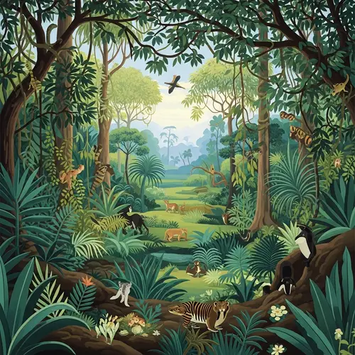 Lush Jungle Landscape Inspired by Rousseau Art